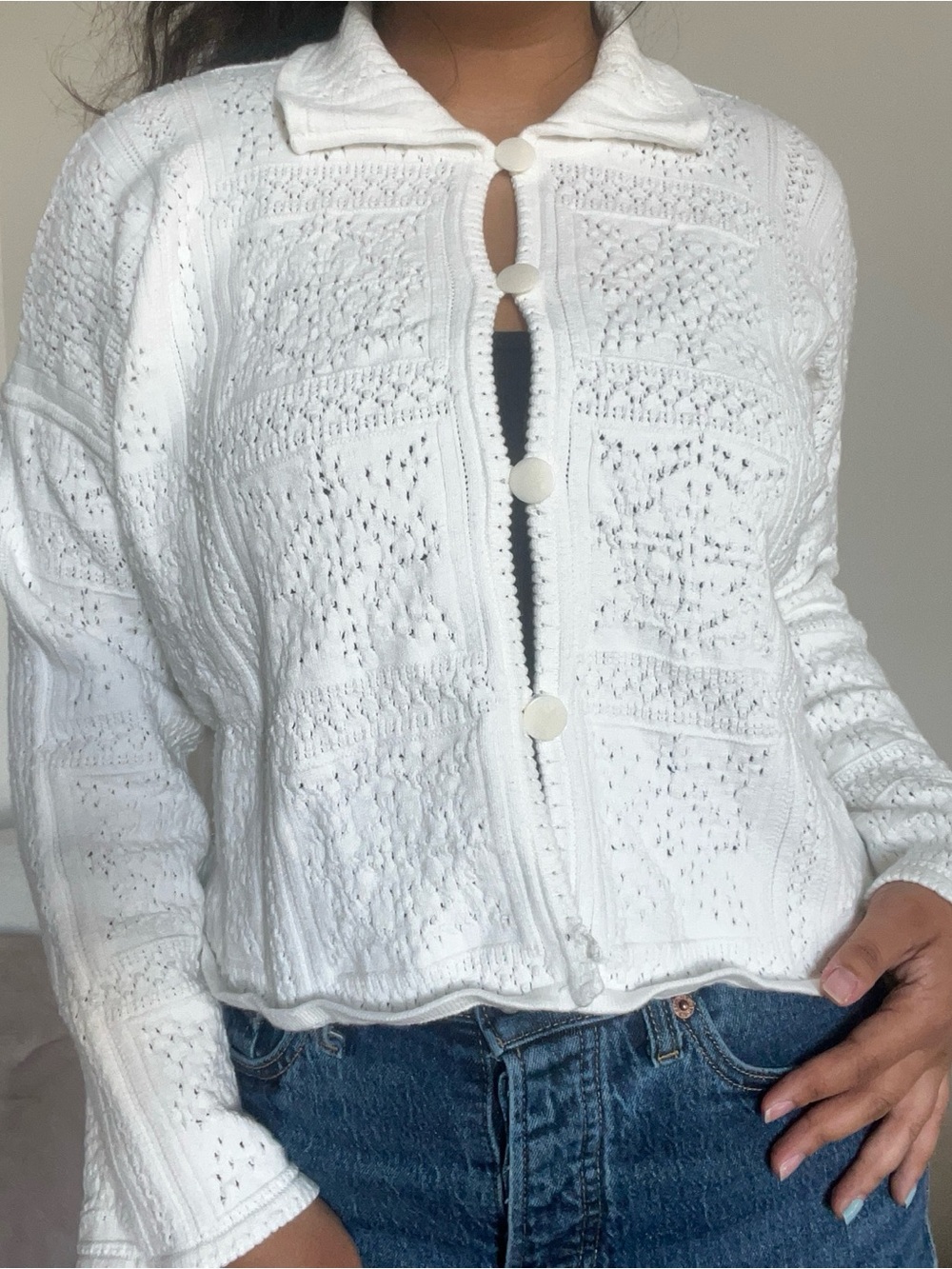 Club Monaco Cream Textured Knit Cardigan